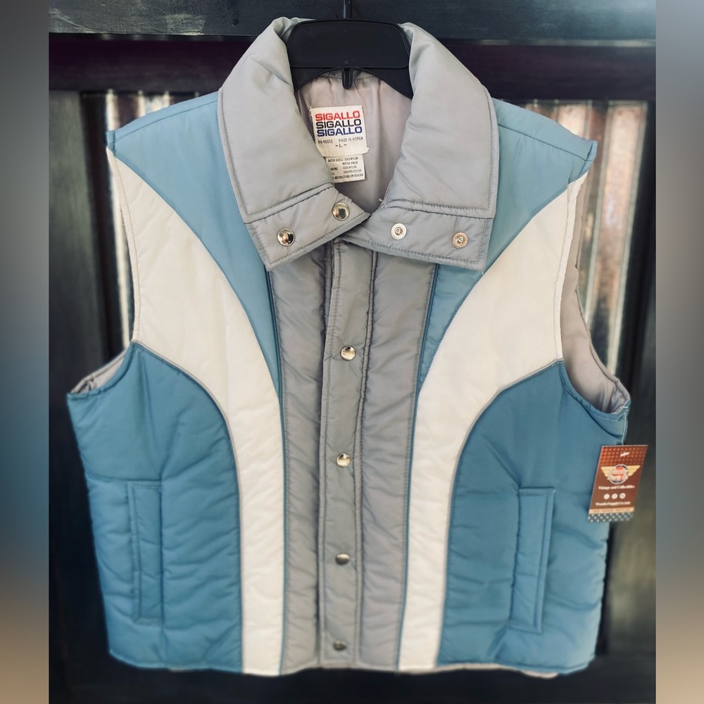 Vintage Sigallo Blue Puffer Vest Size Large